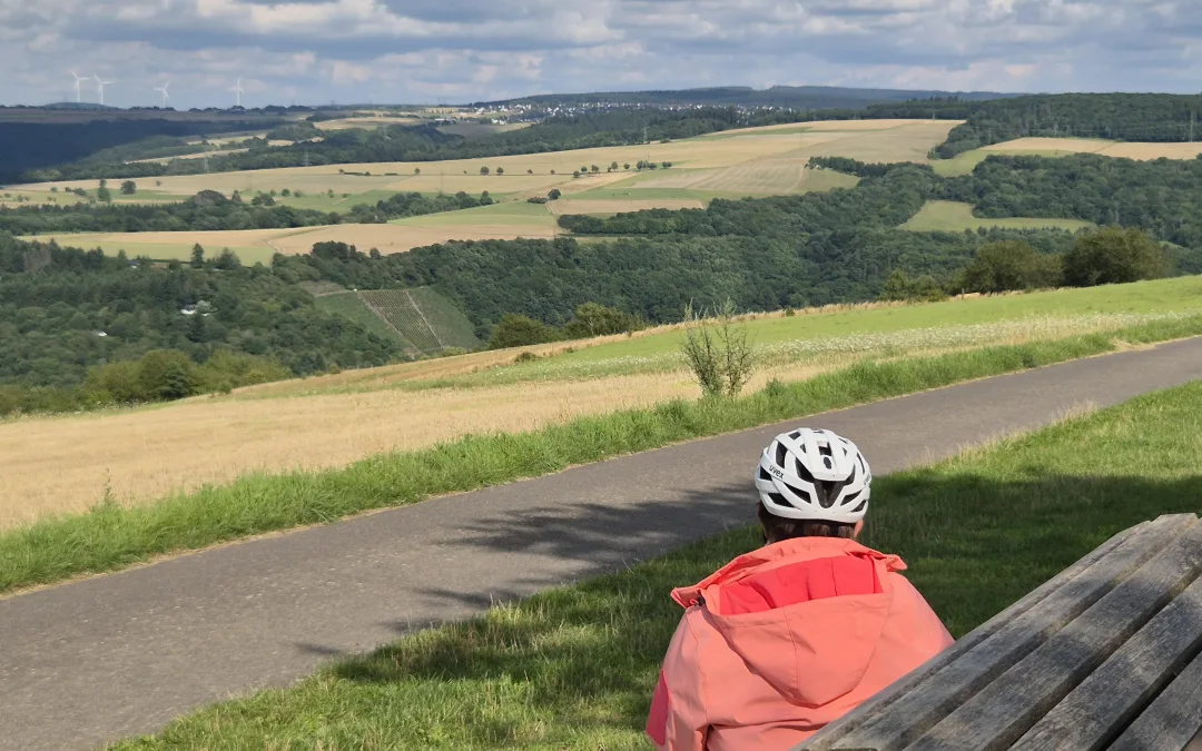 Radfahrerin - Blick - von - Gutweiler - auf - geplanten - Solarpark